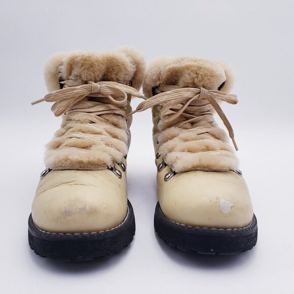 J. Crew Leather Shearling Lug Sole Nordic Ankle Hiker Boot Soft YellowCol Size 9 - Picture 2 of 10